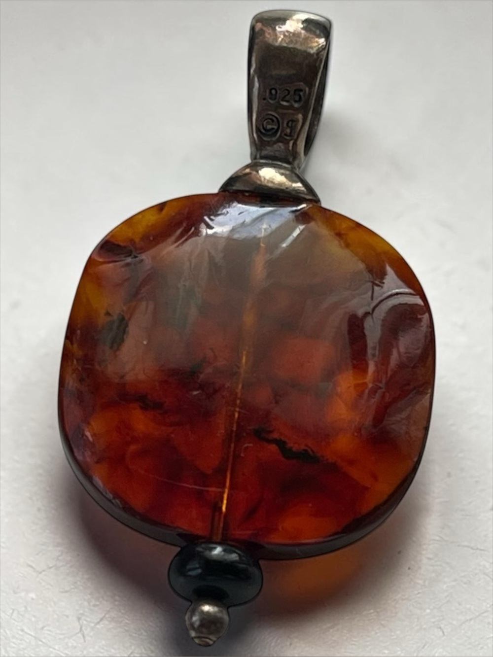 Vintage Shube Sterling Silver Faux Amber Statement Pendant